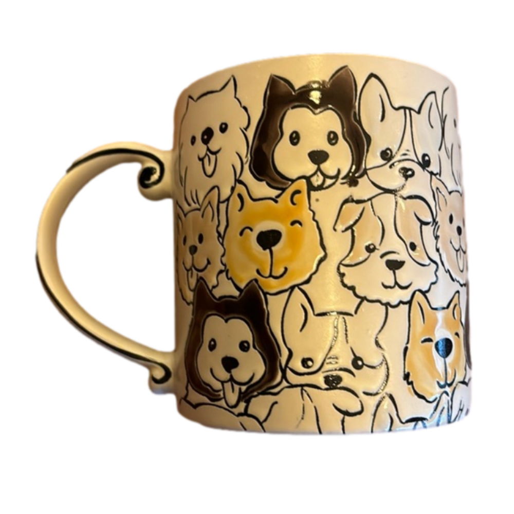 Happy Dogs 🐶 hand painted large mug (2 available) adorable multi-breeds